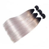 Grey Ombre Weave Bundles Straight Human Hair Dark Roots | SULMY.